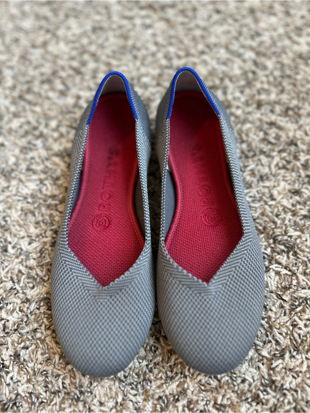 Rothy’s The Flat Gray Knit Ballet Flats Blue Trim Women’s Size 6.5